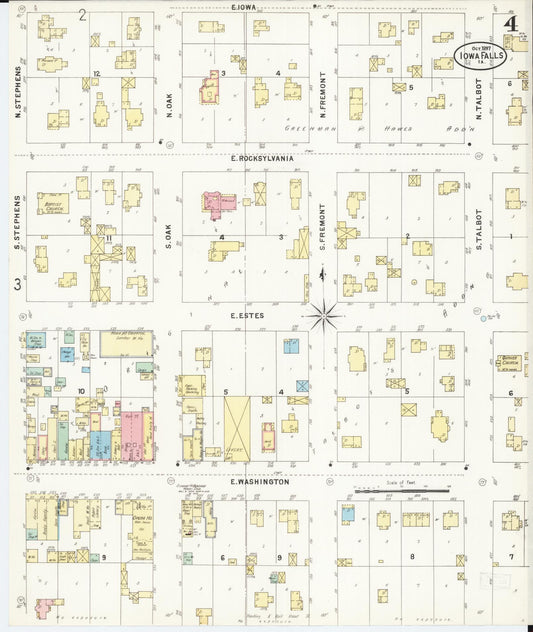 Sanborn Fire Insurance Map from Iowa Falls, Hardin County, Iowa (1897), Sheet #0004 - Historic Sanborn Fire Insurance Map Print, vintage old map wall art