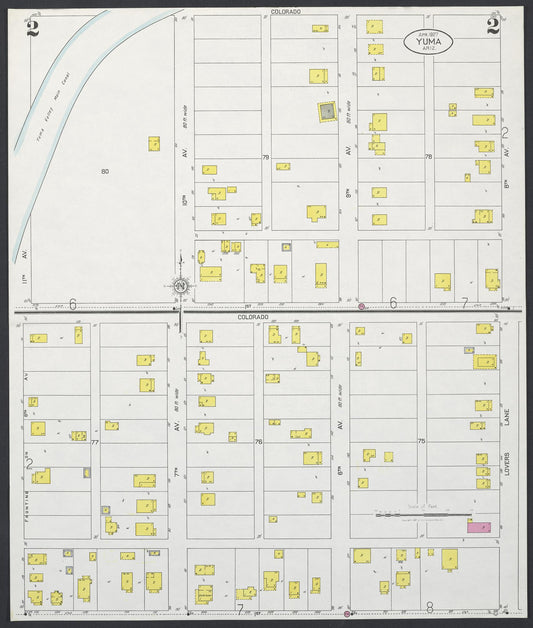 Sanborn Fire Insurance Map from Yuma, Yuma County, Arizona (1927), Sheet #0002 - Historic Sanborn Fire Insurance Map Print, vintage old map wall art, antique decor, genealogy gift, Arizona Arizona map