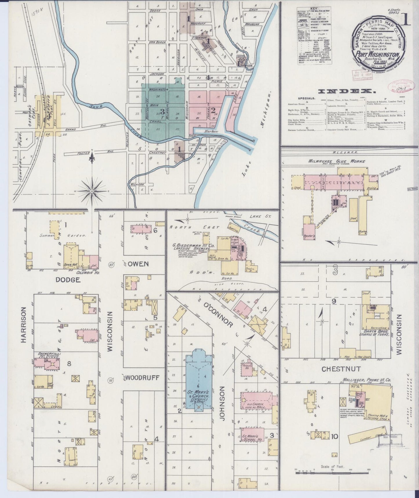 Sanborn Fire Insurance Map from Port Washington, Ozaukee County, Wisconsin (1893), Sheet #0001 - Historic Sanborn Fire Insurance Map Print, vintage old map wall art, antique decor, genealogy gift, Wisconsin Wisconsin map