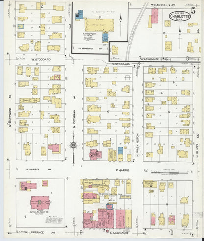 Sanborn Fire Insurance Map from Charlotte, Eaton County, Michigan (1918), Sheet #0005 - Complete Map Set gallery image, historic Sanborn map, vintage wall art, Michigan Michigan