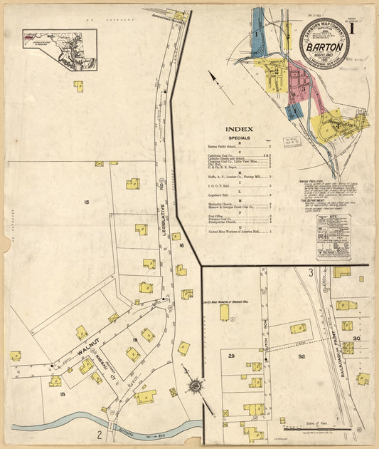 Sanborn Fire Insurance Map from Barton, Allegany County, Maryland (1921), Sheet #0001 - Historic Sanborn Fire Insurance Map Print, vintage old map wall art, antique decor, genealogy gift, Maryland Maryland map