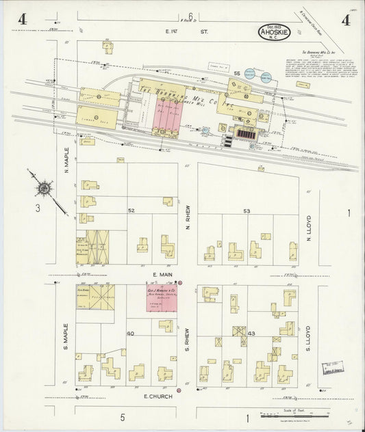 Sanborn Fire Insurance Map from Ahoskie, Hertford County, North Carolina (1923), Sheet #0004 - Historic Sanborn Fire Insurance Map Print, vintage old map wall art, antique decor, genealogy gift, North Carolina North Carolina map