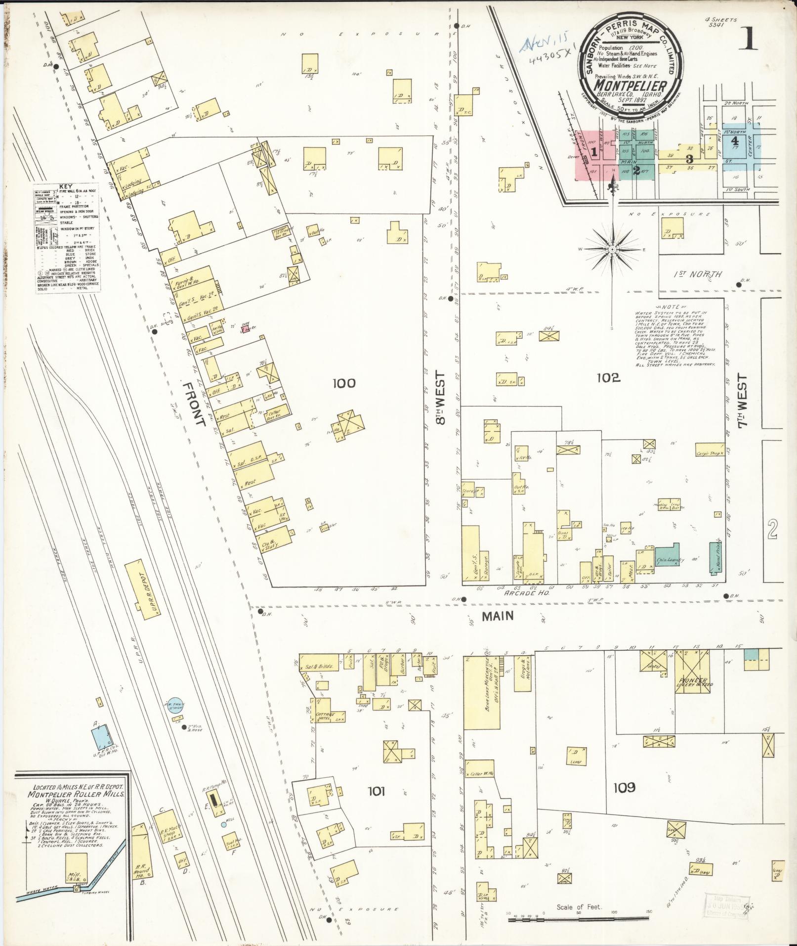 Sanborn Fire Insurance Map from Montpelier, Bear Lake County, Idaho (1892), Sheet #0001 - Complete Map Set gallery image, historic Sanborn map, vintage wall art, Idaho Idaho