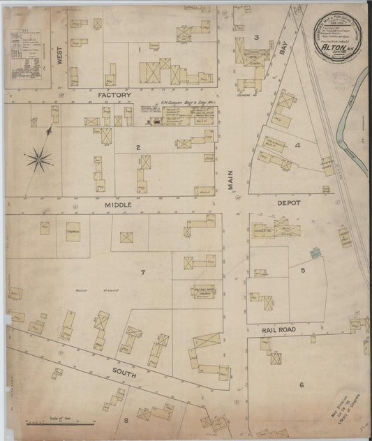 Sanborn Fire Insurance Map from Alton, Belknap County, New Hampshire (1887), Sheet #0001 - Historic Sanborn Fire Insurance Map Print, vintage old map wall art, antique decor, genealogy gift, New Hampshire New Hampshire map