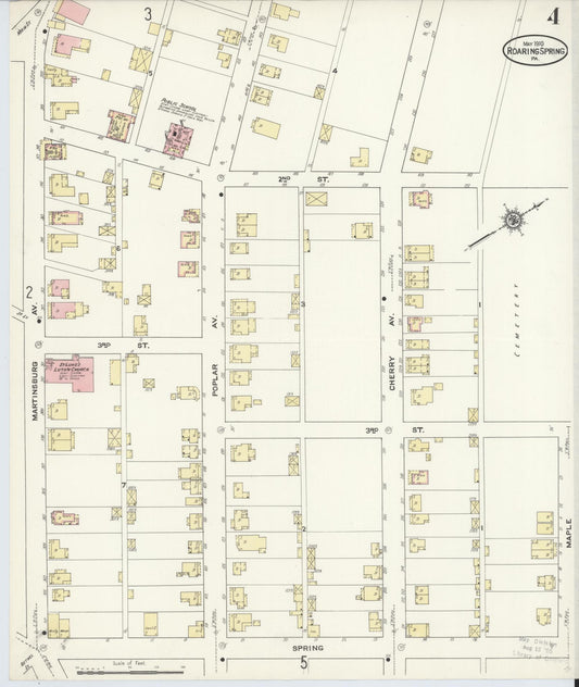 Sanborn Fire Insurance Map from Roaring Spring, Blair County, Pennsylvania (1910), Sheet #0004 - Historic Sanborn Fire Insurance Map Print, vintage old map wall art, antique decor, genealogy gift, Pennsylvania Pennsylvania map
