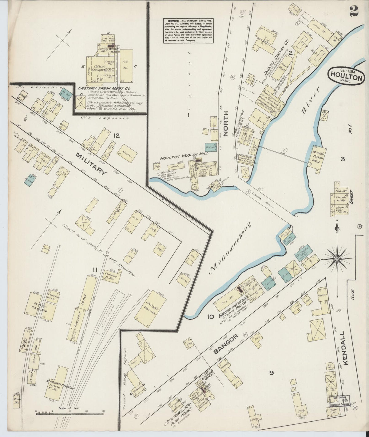 Sanborn Fire Insurance Map from Houlton, Aroostook County, Maine (1884), Sheet #0002 - Historic Sanborn Fire Insurance Map Print, vintage old map wall art, antique decor, genealogy gift, Maine Maine map