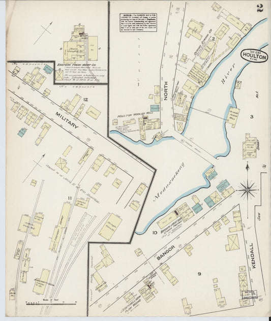 Sanborn Fire Insurance Map from Houlton, Aroostook County, Maine (1884), Sheet #0002 - Historic Sanborn Fire Insurance Map Print, vintage old map wall art, antique decor, genealogy gift, Maine Maine map