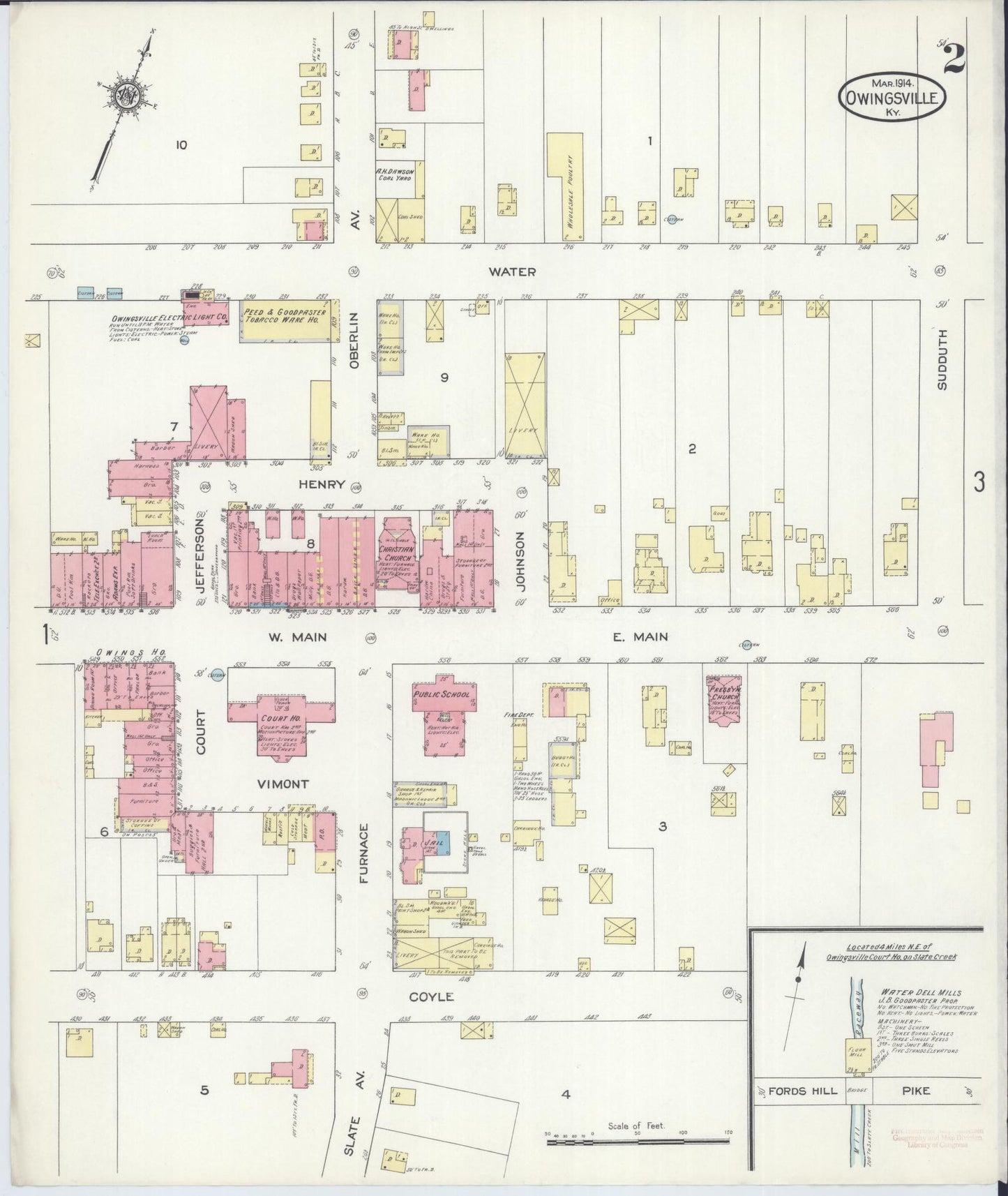 Sanborn Fire Insurance Map from Owingsville, Bath County, Kentucky (1914), Sheet #0002 - Complete Map Set gallery image, historic Sanborn map, vintage wall art, Kentucky Kentucky