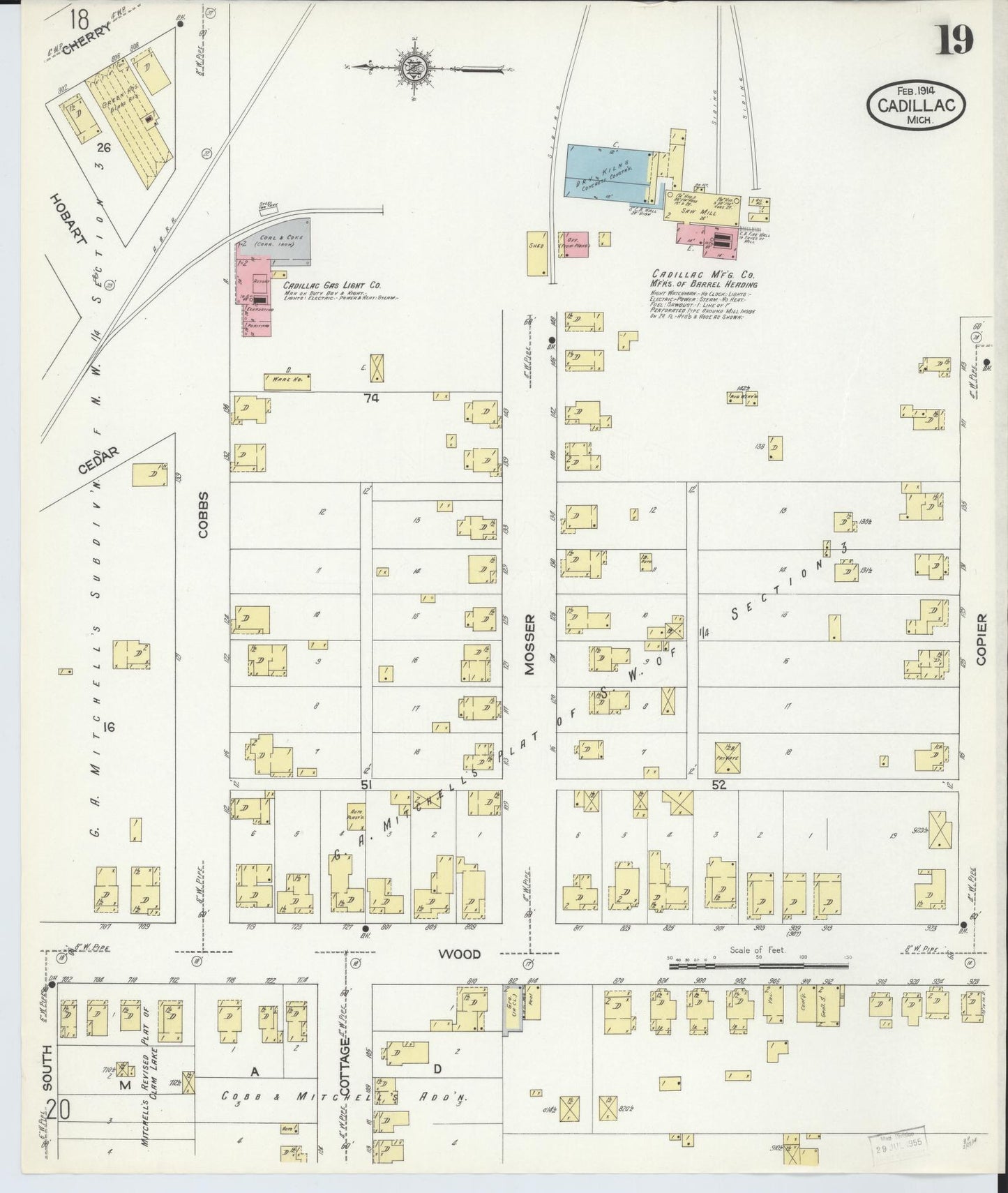 Sanborn Fire Insurance Map from Cadillac, Wexford County, Michigan (1914), Sheet #0019 - Historic Sanborn Fire Insurance Map Print, vintage old map wall art, antique decor, genealogy gift, Michigan Michigan map