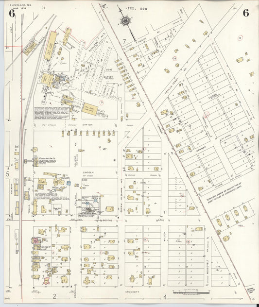 Sanborn Fire Insurance Map from Cleveland, Liberty County, Texas (1939), Sheet #0006 - Historic Sanborn Fire Insurance Map Print, vintage old map wall art, antique decor, genealogy gift, Texas Texas map