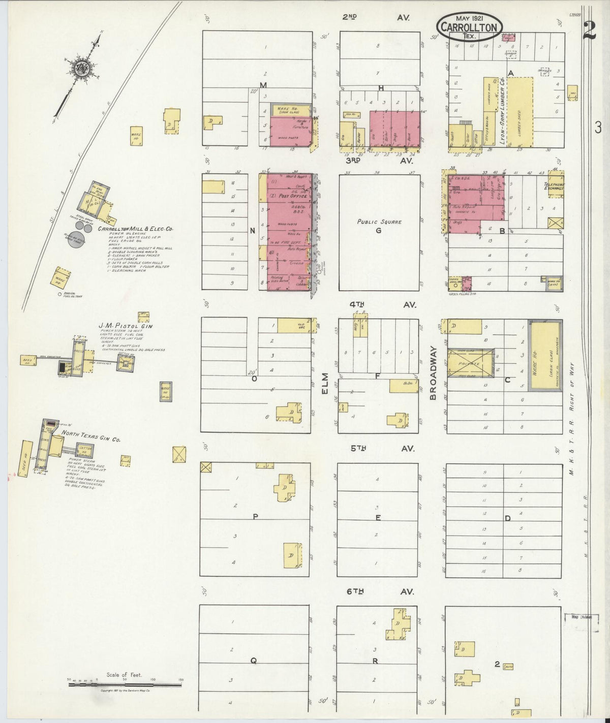 Sanborn Fire Insurance Map from Carrollton, Dallas County, Texas (1921), Sheet #0002 - Complete Map Set gallery image, historic Sanborn map, vintage wall art, Texas Texas