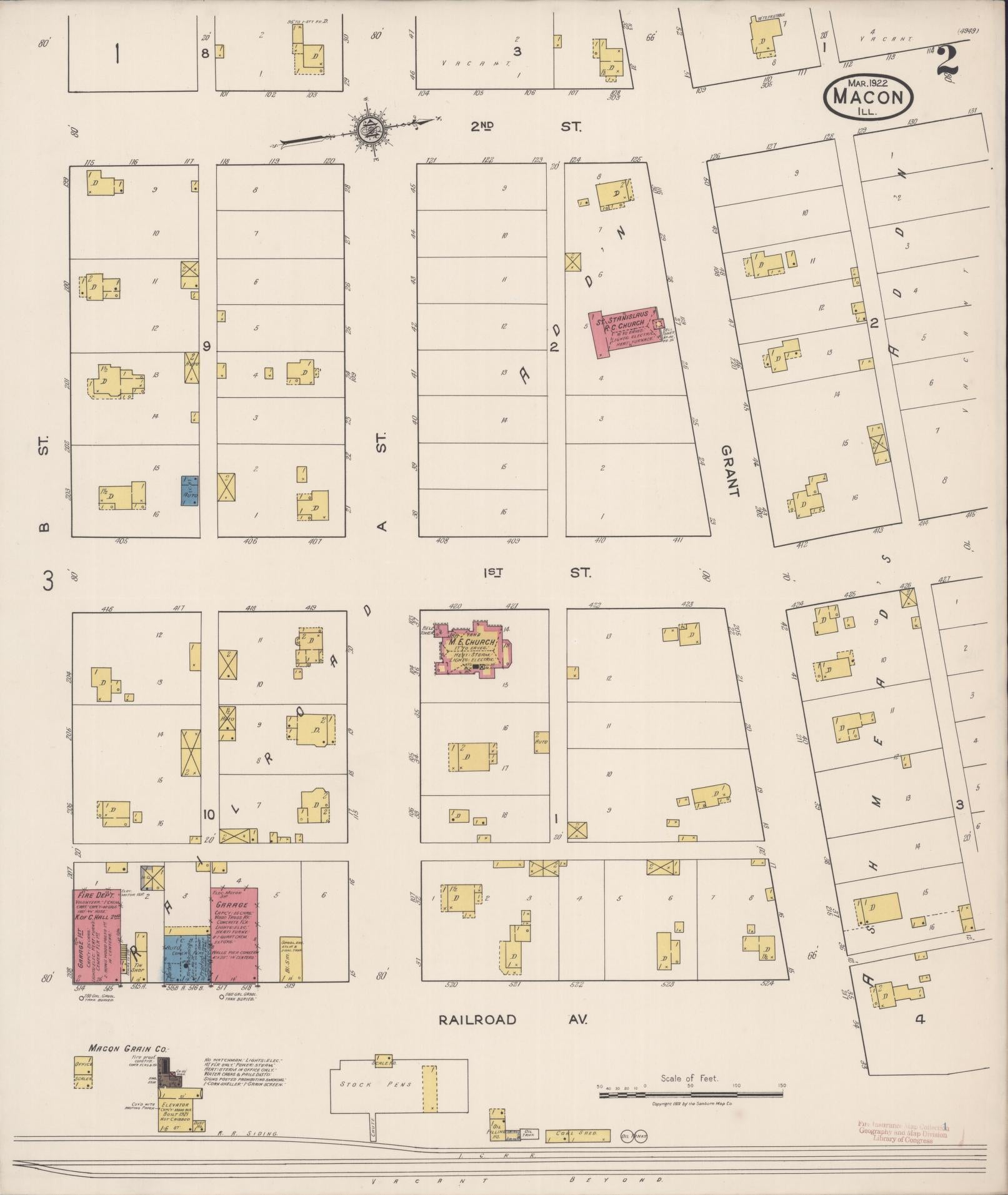 Sanborn Fire Insurance Map from Macon, Macon County, Illinois (1922), Sheet #0002 - Complete Map Set gallery image, historic Sanborn map, vintage wall art, Illinois Illinois