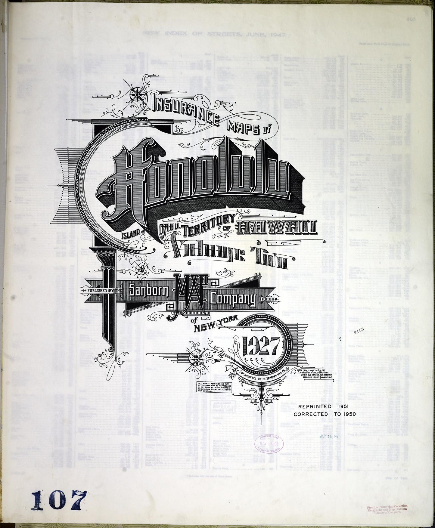 Sanborn Fire Insurance Map from Honolulu, Oahu County, Hawaii (1951), Sheet #0001 - Historic Sanborn Fire Insurance Map Print