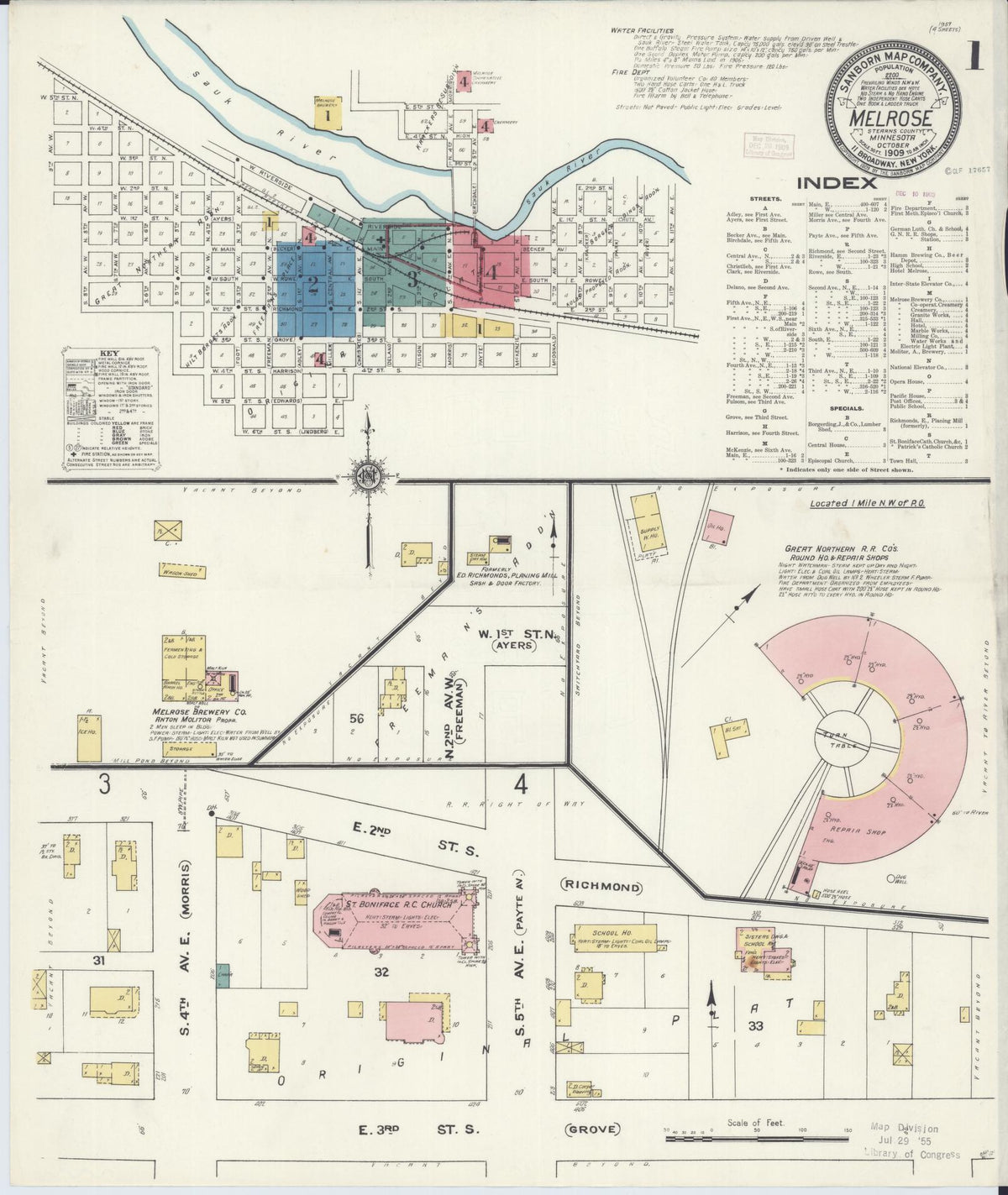 Sanborn Fire Insurance Map from Melrose, Stearns County, Minnesota (1909), Sheet #0001 - Complete Map Set gallery image, historic Sanborn map, vintage wall art, Minnesota Minnesota
