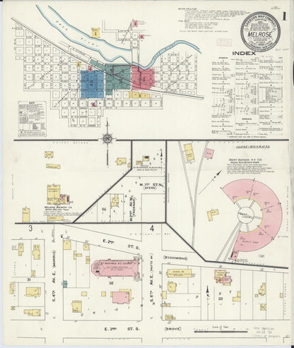 Sanborn Fire Insurance Map from Melrose, Stearns County, Minnesota (1909), Sheet #0001 - Complete Map Set gallery image, historic Sanborn map, vintage wall art, Minnesota Minnesota