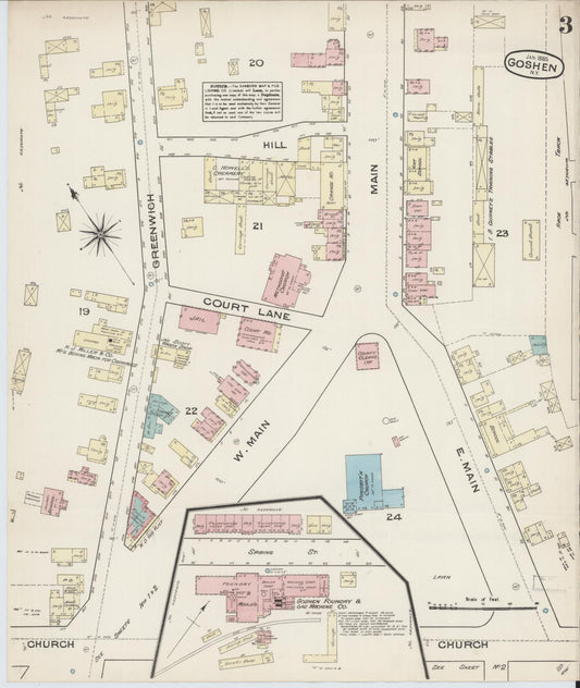 Sanborn Fire Insurance Map from Goshen, Orange County, New York (1885), Sheet #0003 - Historic Sanborn Fire Insurance Map Print, vintage old map wall art, antique decor, genealogy gift, New York New York map