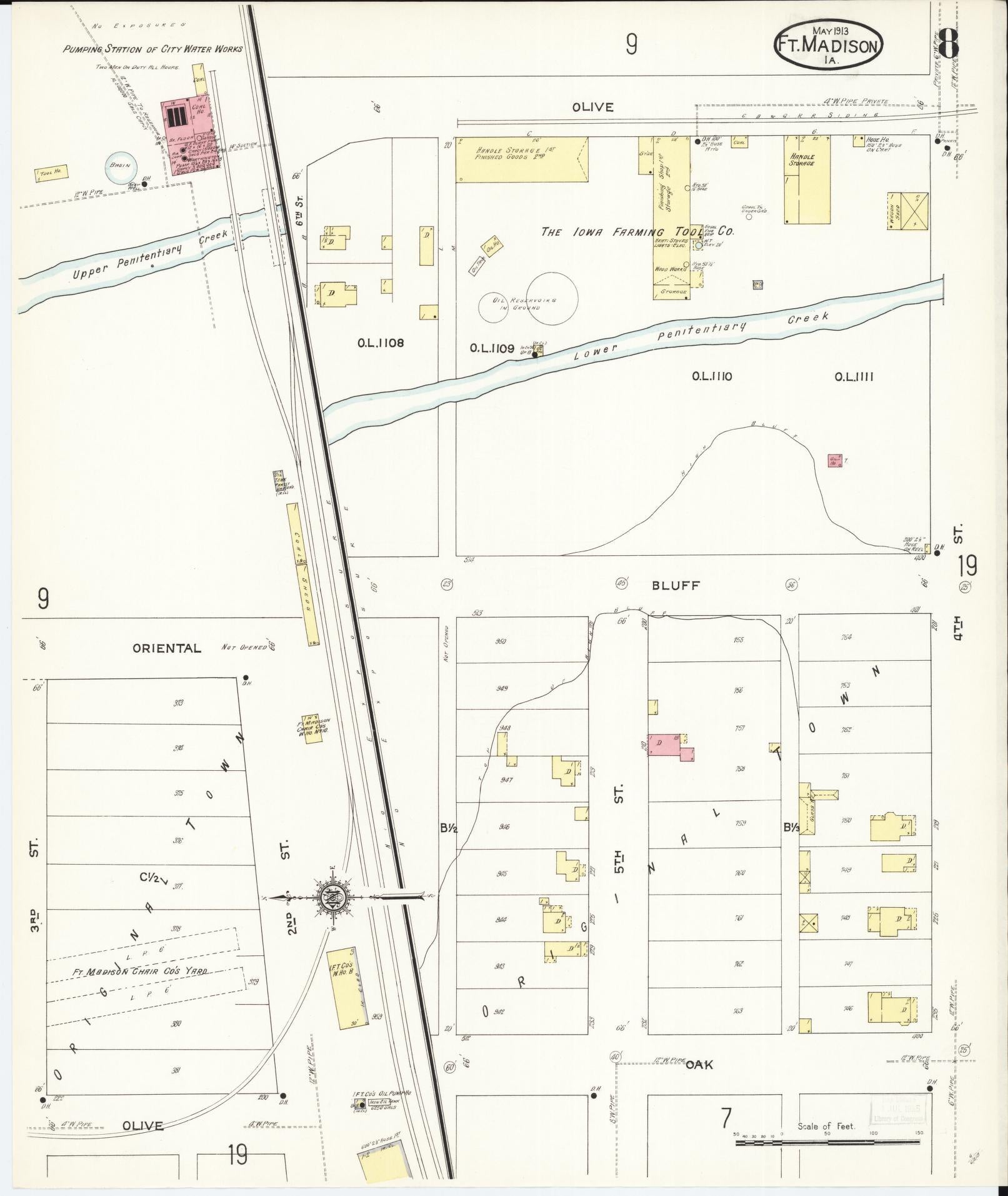 Sanborn Fire Insurance Map from Fort Madison, Lee County, Iowa (1913), Sheet #0008 - Historic Sanborn Fire Insurance Map Print, vintage old map wall art