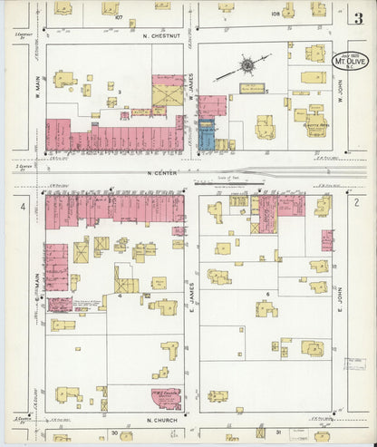 Sanborn Fire Insurance Map from Mount Olive, Wayne County, North Carolina (1920), Sheet #0003 - Complete Map Set gallery image, historic Sanborn map, vintage wall art, North Carolina North Carolina