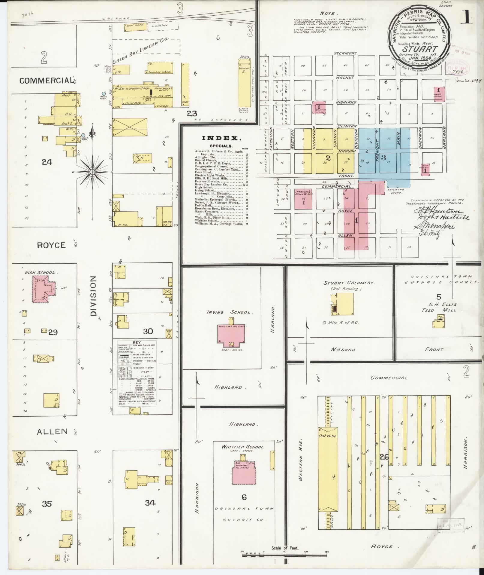 Sanborn Fire Insurance Map from Stuart, Guthrie and Adair Counties, Iowa (1894), Sheet #0001 - Historic Sanborn Fire Insurance Map Print, vintage old map wall art