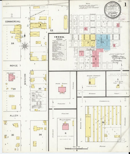 Sanborn Fire Insurance Map from Stuart, Guthrie and Adair Counties, Iowa (1894), Sheet #0001 - Historic Sanborn Fire Insurance Map Print, vintage old map wall art