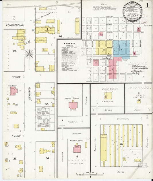 Sanborn Fire Insurance Map from Stuart, Guthrie and Adair Counties, Iowa (1894), Sheet #0001 - Historic Sanborn Fire Insurance Map Print, vintage old map wall art