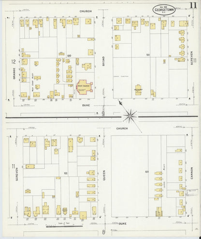 Sanborn Fire Insurance Map from Georgetown, Georgetown County, South Carolina (1908), Sheet #0011 - Complete Map Set gallery image, historic Sanborn map, vintage wall art, South Carolina South Carolina