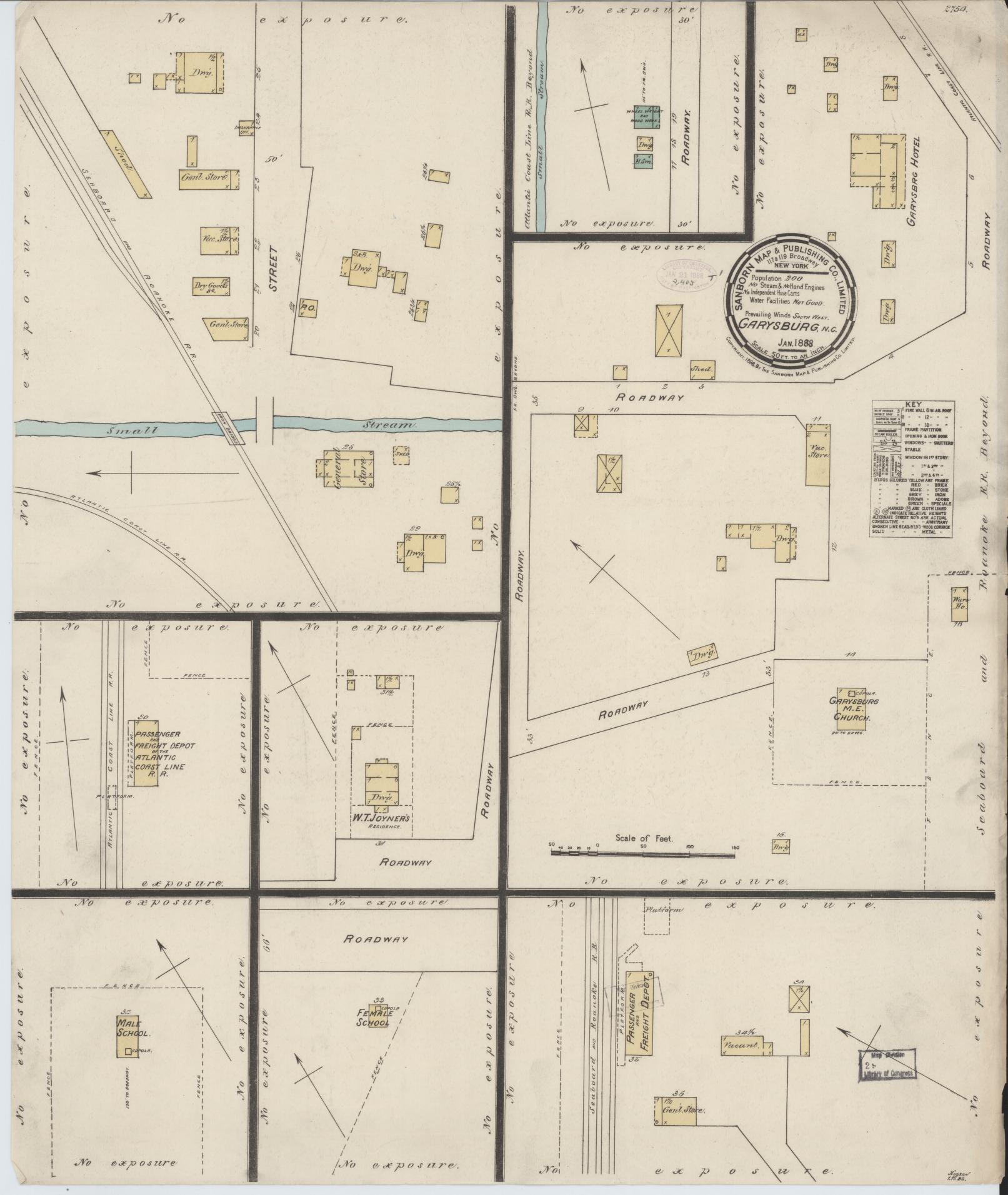 Sanborn Fire Insurance Map from Garysburg, Northampton County, North Carolina (1888), Sheet #0001 - Historic Sanborn Fire Insurance Map Print, vintage old map wall art, antique decor, genealogy gift, North Carolina North Carolina map