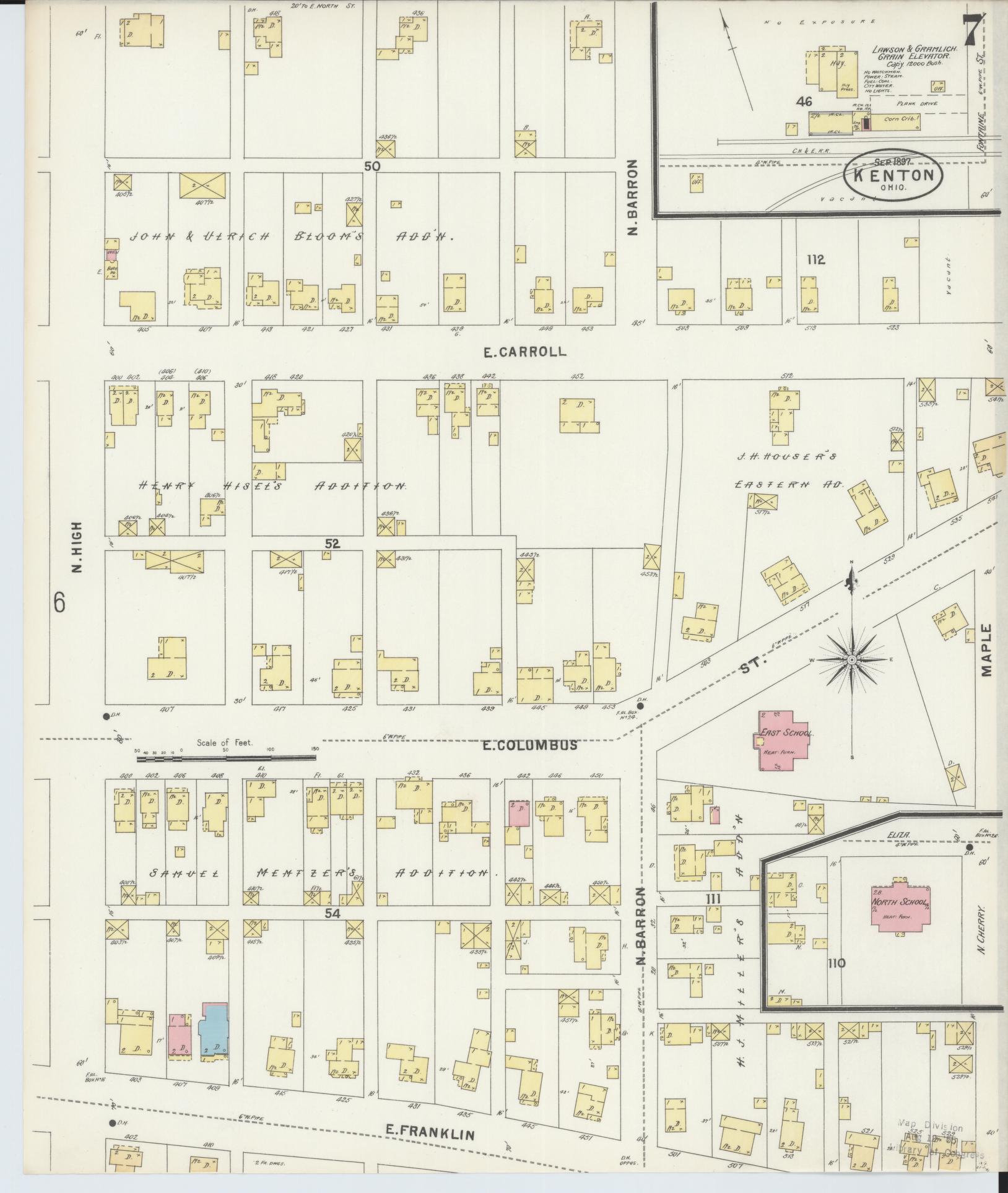 Sanborn Fire Insurance Map from Kenton, Hardin County, Ohio (1897), Sheet #0007 - Historic Sanborn Fire Insurance Map Print, vintage old map wall art, antique decor, genealogy gift, Ohio Ohio map