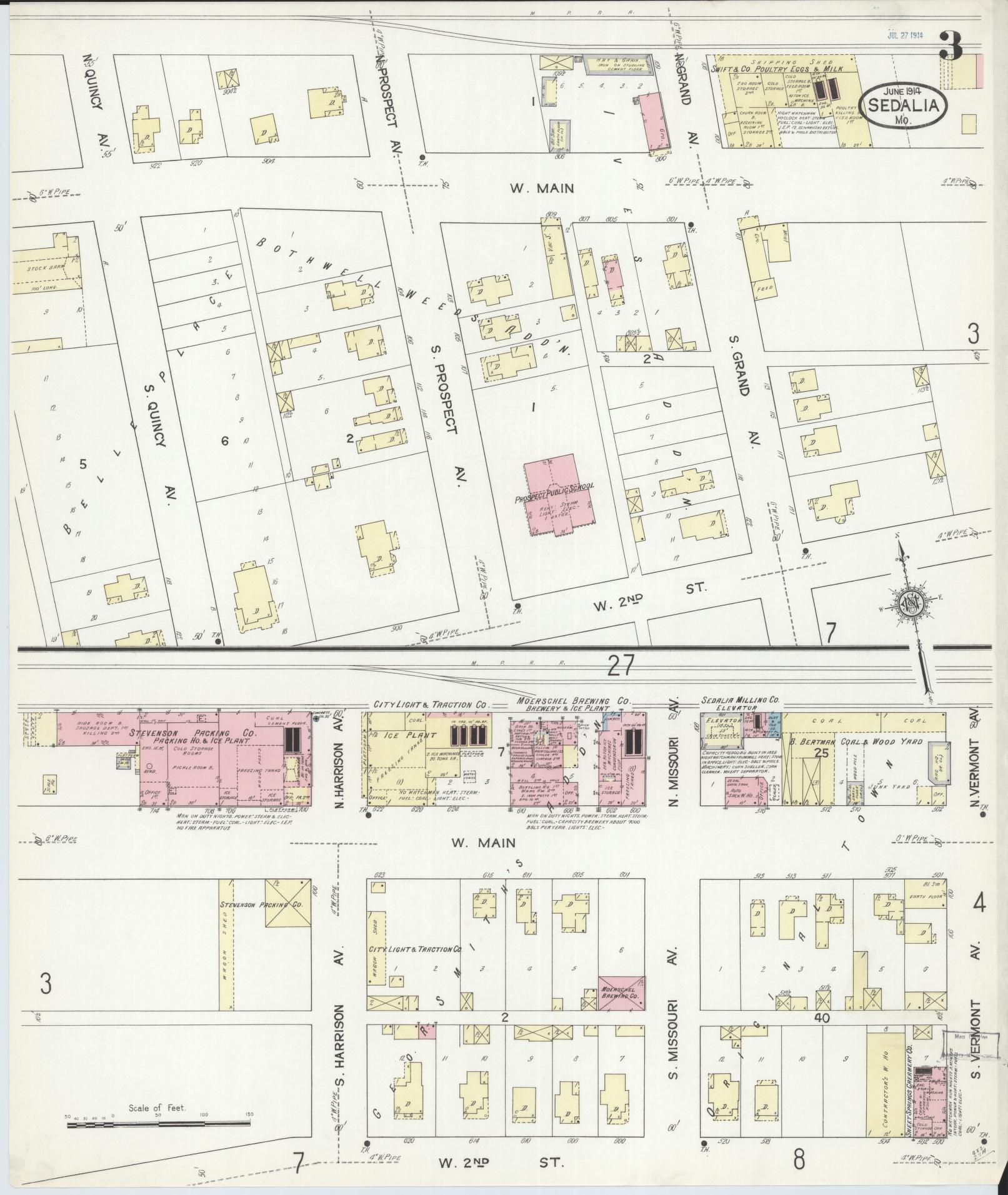 Sanborn Fire Insurance Map from Sedalia, Pettis County, Missouri (1914), Sheet #0003 - Historic Sanborn Fire Insurance Map Print, vintage old map wall art, antique decor, genealogy gift, Missouri Missouri map