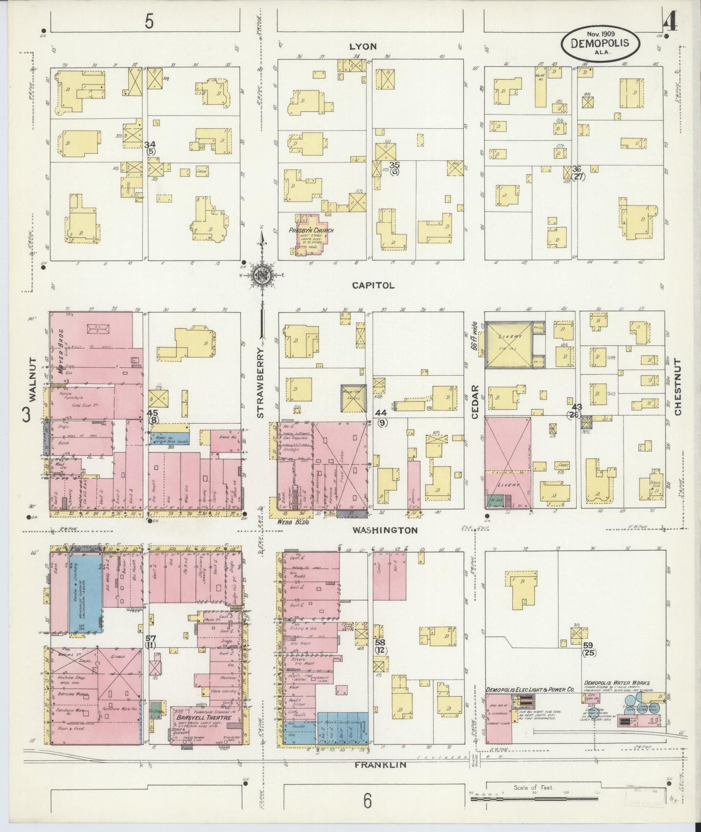 Sanborn Fire Insurance Map from Demopolis, Marengo County, Alabama (1909), Sheet #0004 - Complete Map Set gallery image, historic Sanborn map, vintage wall art, Alabama Alabama