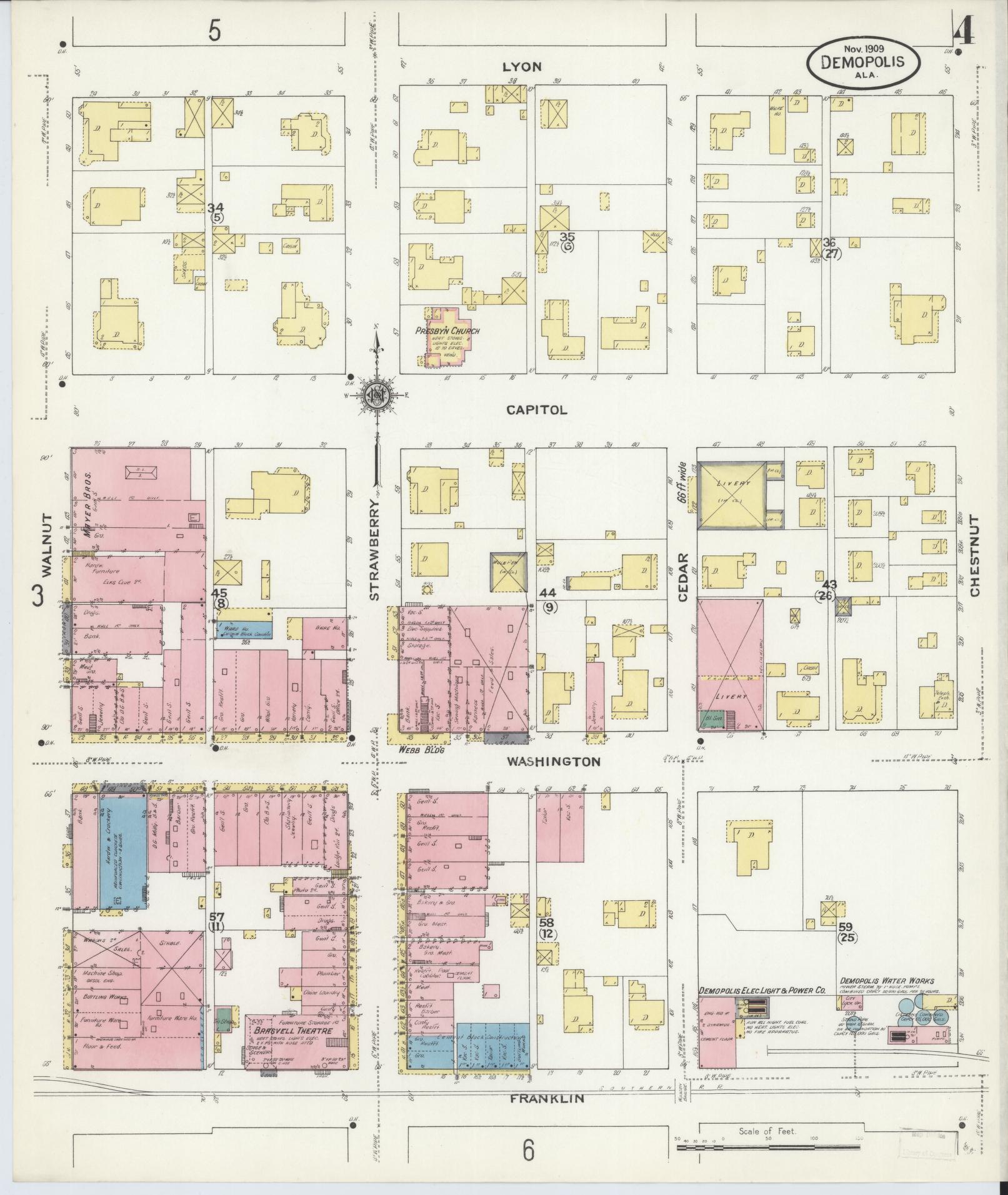 Sanborn Fire Insurance Map from Demopolis, Marengo County, Alabama (1909), Sheet #0004 - Complete Map Set gallery image, historic Sanborn map, vintage wall art, Alabama Alabama