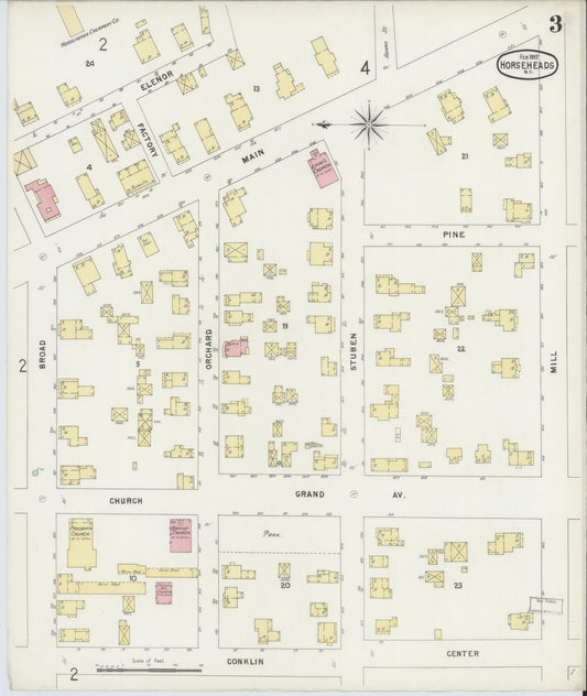 Sanborn Fire Insurance Map from Horseheads, Chemung County, New York (1897), Sheet #0003 - Historic Sanborn Fire Insurance Map Print, vintage old map wall art, antique decor, genealogy gift, New York New York map