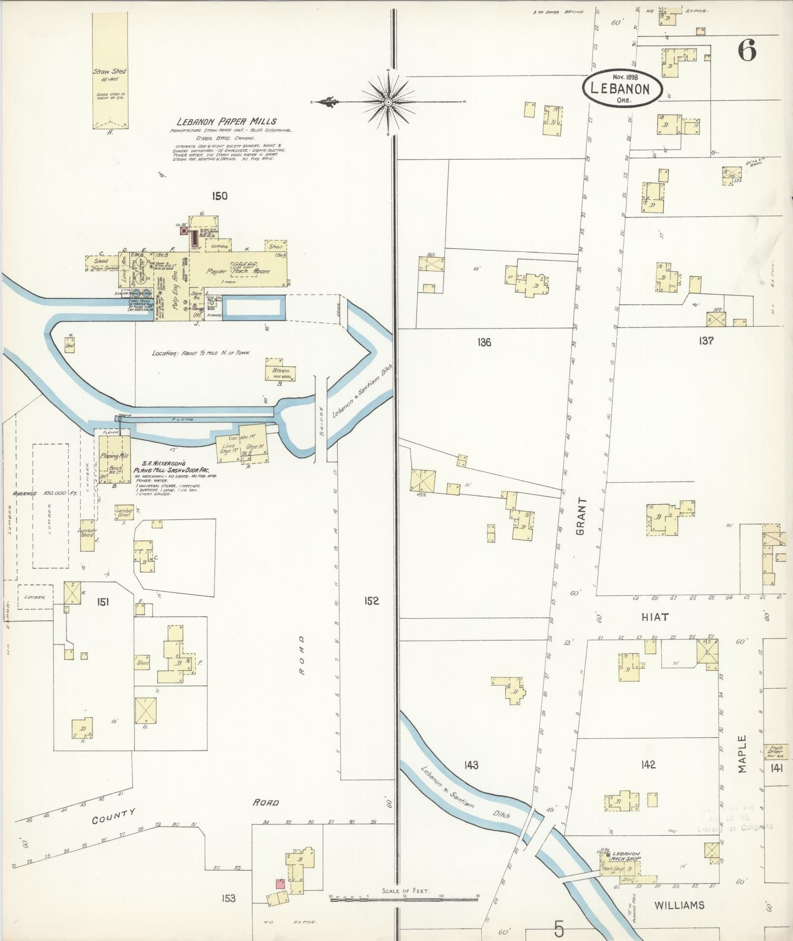 Sanborn Fire Insurance Map from Lebanon, Linn County, Oregon (1898), Sheet #0006 - Complete Map Set gallery image, historic Sanborn map, vintage wall art, Oregon Oregon