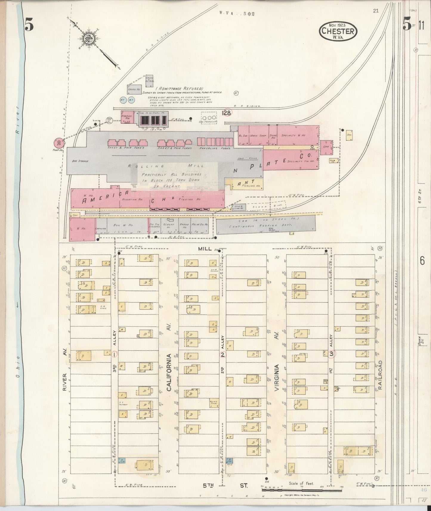 Sanborn Fire Insurance Map from Chester, Hancock County, West Virginia (1942), Sheet #0005 - Complete Map Set gallery image, historic Sanborn map, vintage wall art, West Virginia West Virginia