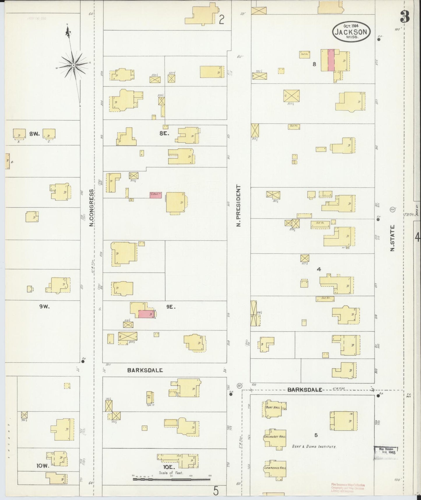 Sanborn Fire Insurance Map from Jackson, Hinds County, Mississippi (1904), Sheet #0003 - Complete Map Set gallery image, historic Sanborn map, vintage wall art, Mississippi Mississippi