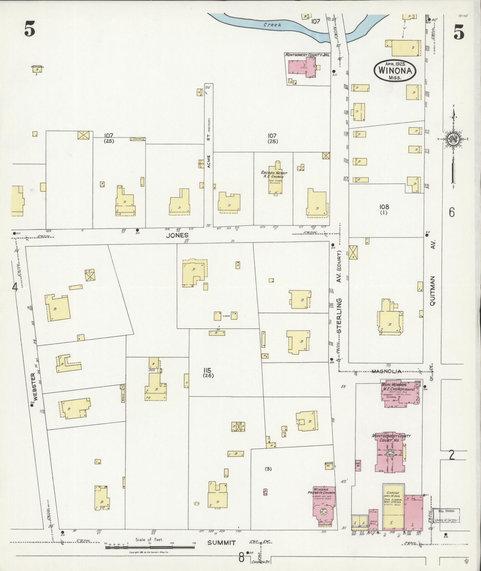 Sanborn Fire Insurance Map from Winona, Montgomery County, Mississippi (1925), Sheet #0005 - Complete Map Set gallery image, historic Sanborn map, vintage wall art, Mississippi Mississippi