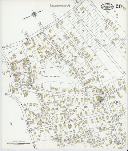 Sanborn Fire Insurance Map from Marlborough, Middlesex County, Massachusetts (1920), Sheet #0020 - Historic Sanborn Fire Insurance Map Print, vintage old map wall art, antique decor, genealogy gift, Massachusetts Massachusetts map