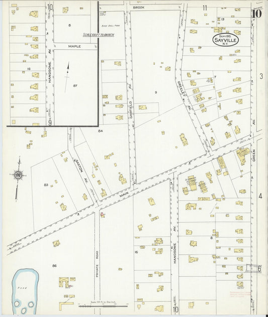 Sanborn Fire Insurance Map from Sayville, Suffolk County, New York (1915), Sheet #0010 - Historic Sanborn Fire Insurance Map Print, vintage old map wall art, antique decor, genealogy gift, New York New York map