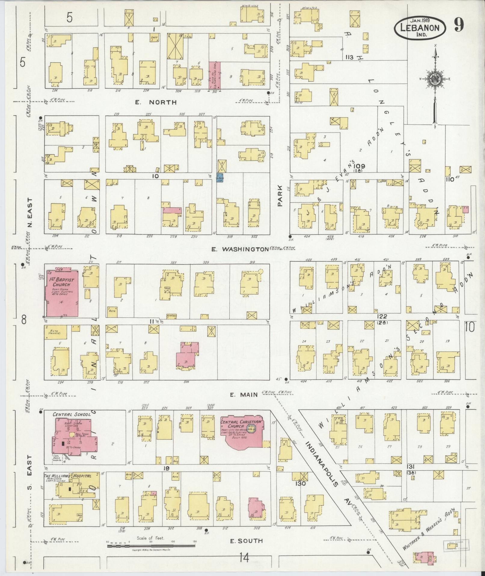 Sanborn Fire Insurance Map from Lebanon, Boone County, Indiana (1919), Sheet #0009 - Complete Map Set gallery image, historic Sanborn map, vintage wall art, Indiana Indiana