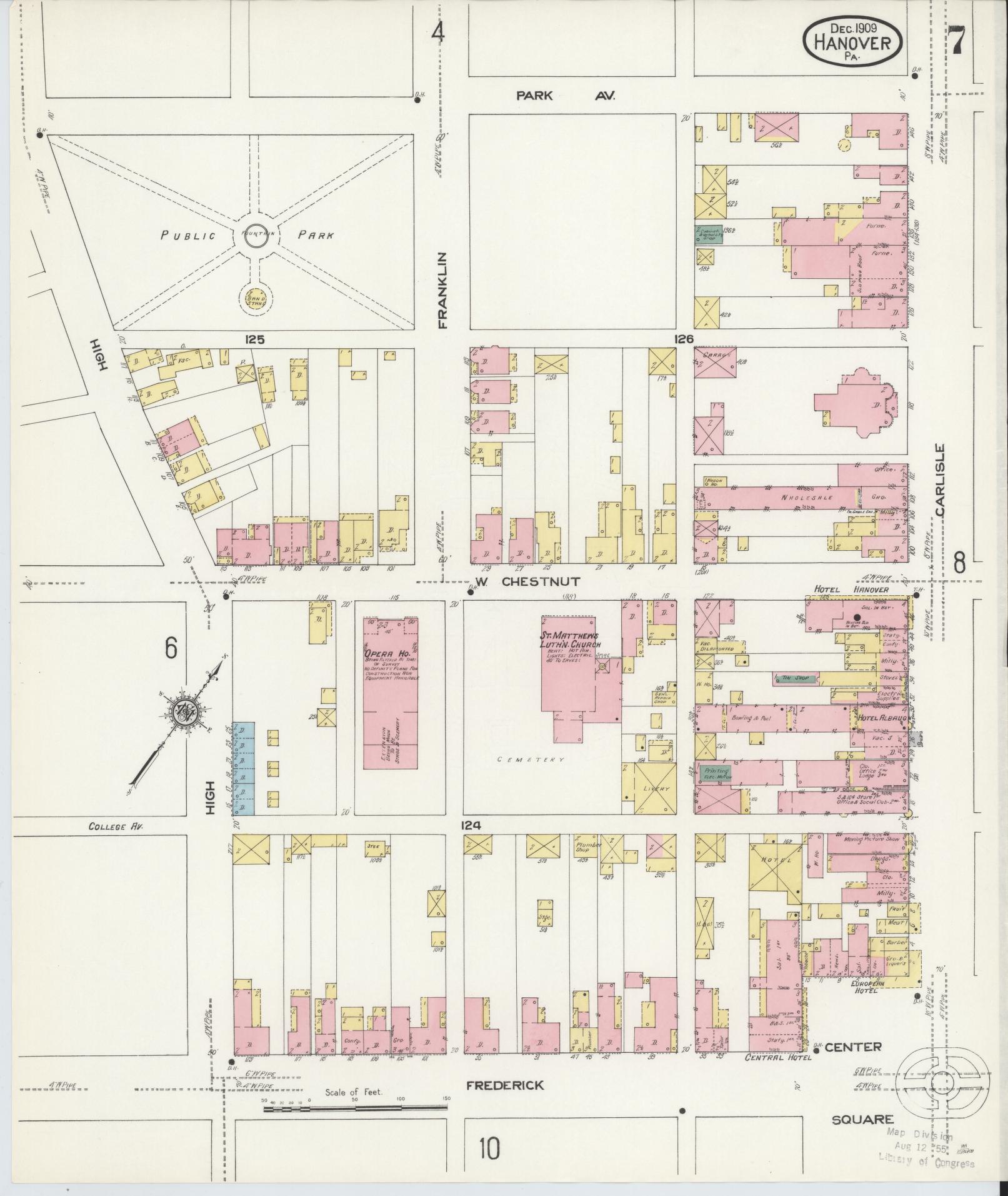 Sanborn Fire Insurance Map from Hanover, York County, Pennsylvania (1909), Sheet #0007 - Historic Sanborn Fire Insurance Map Print, vintage old map wall art, antique decor, genealogy gift, Pennsylvania Pennsylvania map