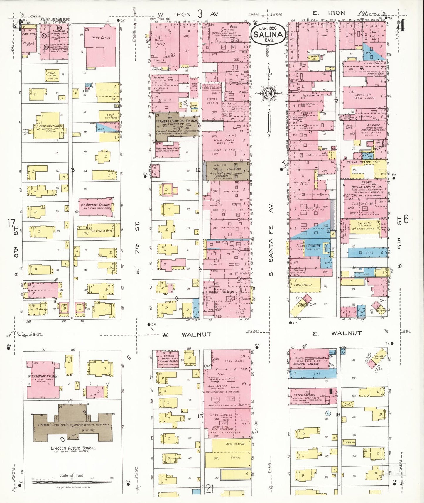 Sanborn Fire Insurance Map from Salina, Saline County, Kansas (1926), Sheet #0004 - Complete Map Set gallery image, historic Sanborn map, vintage wall art, Kansas Kansas