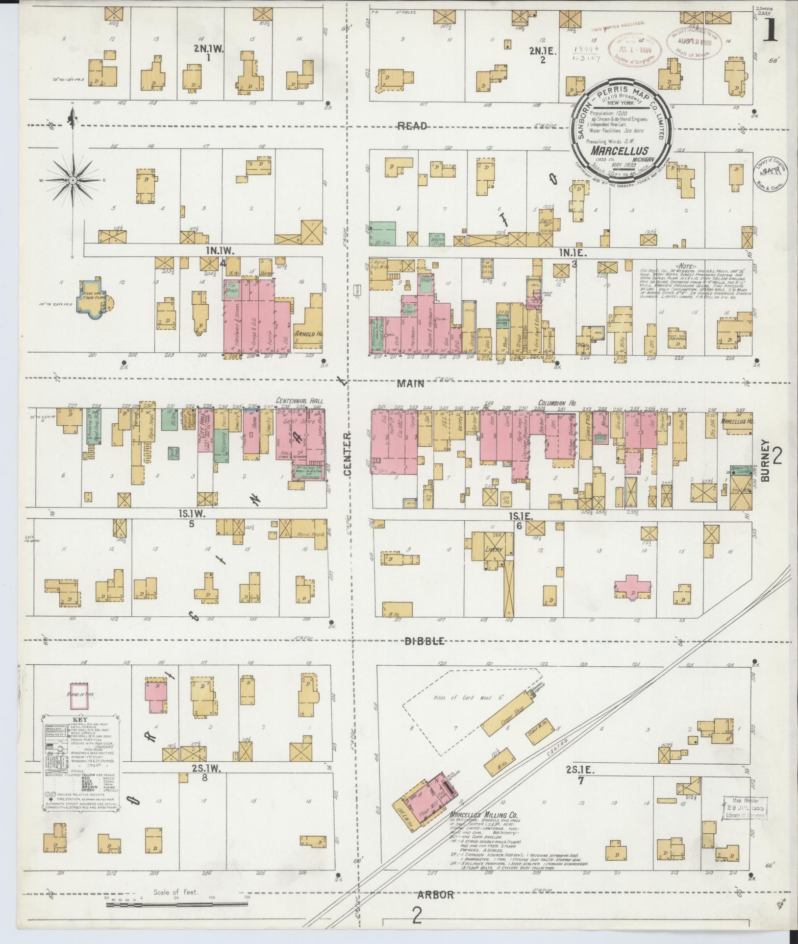 Sanborn Fire Insurance Map from Marcellus, Cass County, Michigan (1899), Sheet #0001 - Complete Map Set gallery image, historic Sanborn map, vintage wall art, Michigan Michigan