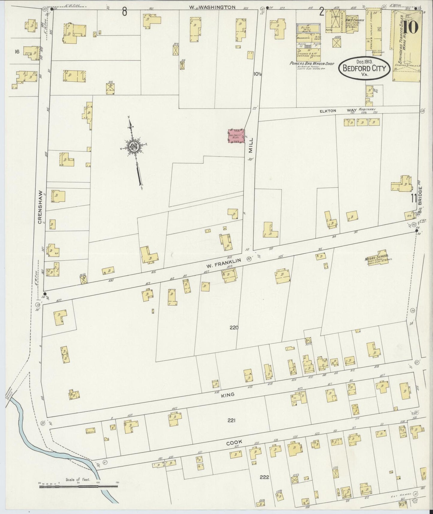 Sanborn Fire Insurance Map from Bedford, Independent Cities, Virginia (1913), Sheet #0010 - Complete Map Set gallery image, historic Sanborn map, vintage wall art, Virginia Virginia
