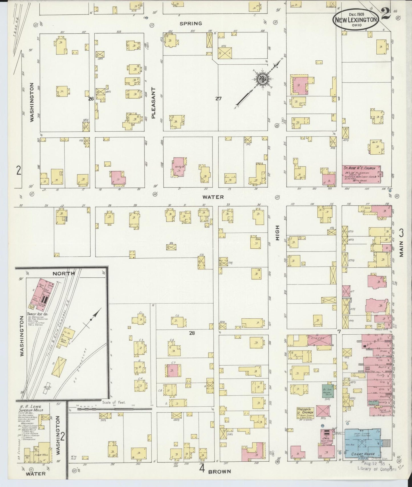 Sanborn Fire Insurance Map from New Lexington, Perry County, Ohio (1909), Sheet #0002 - Historic Sanborn Fire Insurance Map Print, vintage old map wall art, antique decor, genealogy gift, Ohio Ohio map