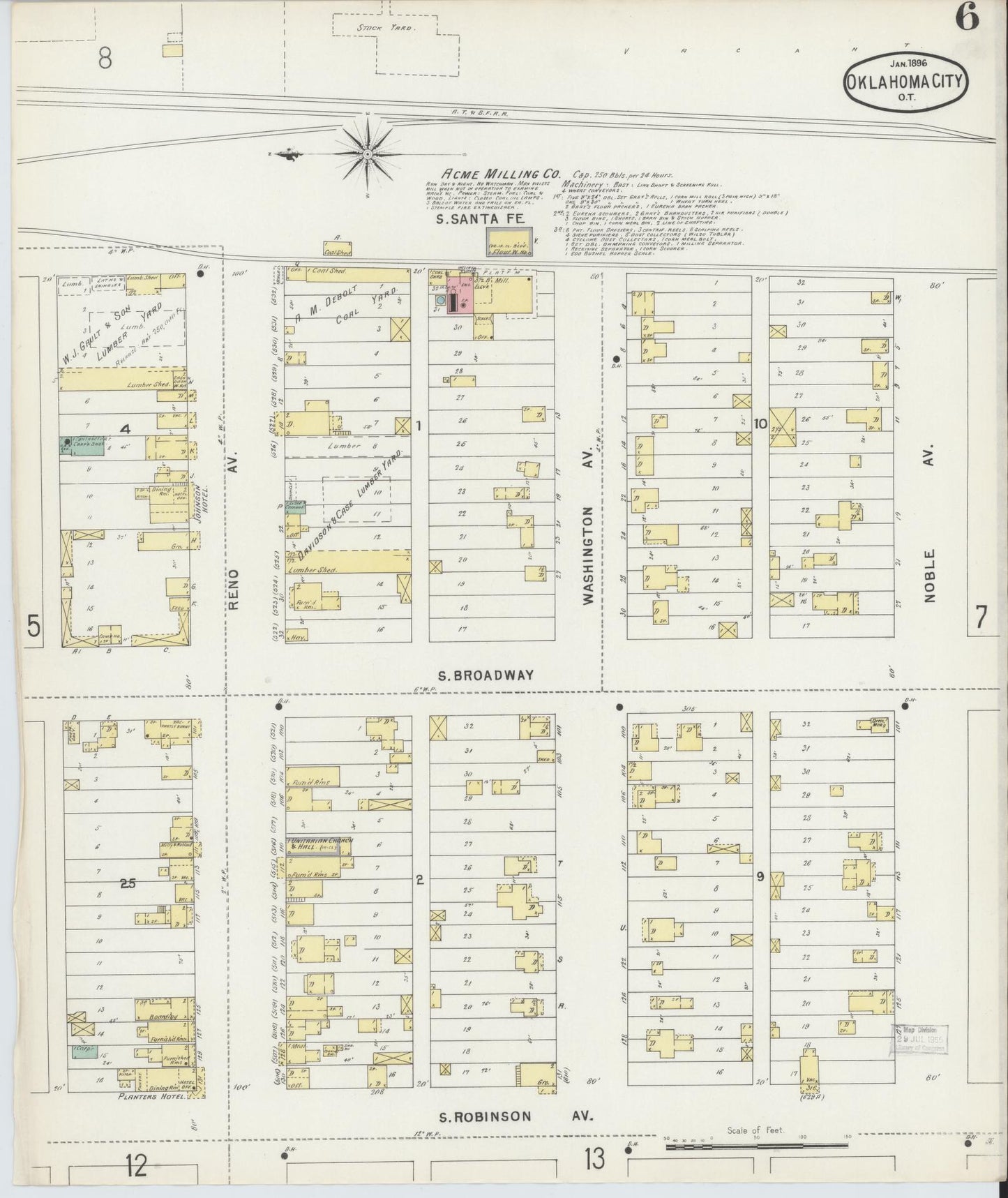 Sanborn Fire Insurance Map from Oklahoma City, Oklahoma County, Oklahoma (1896), Sheet #0006 - Complete Map Set gallery image, historic Sanborn map, vintage wall art, Oklahoma City Oklahoma