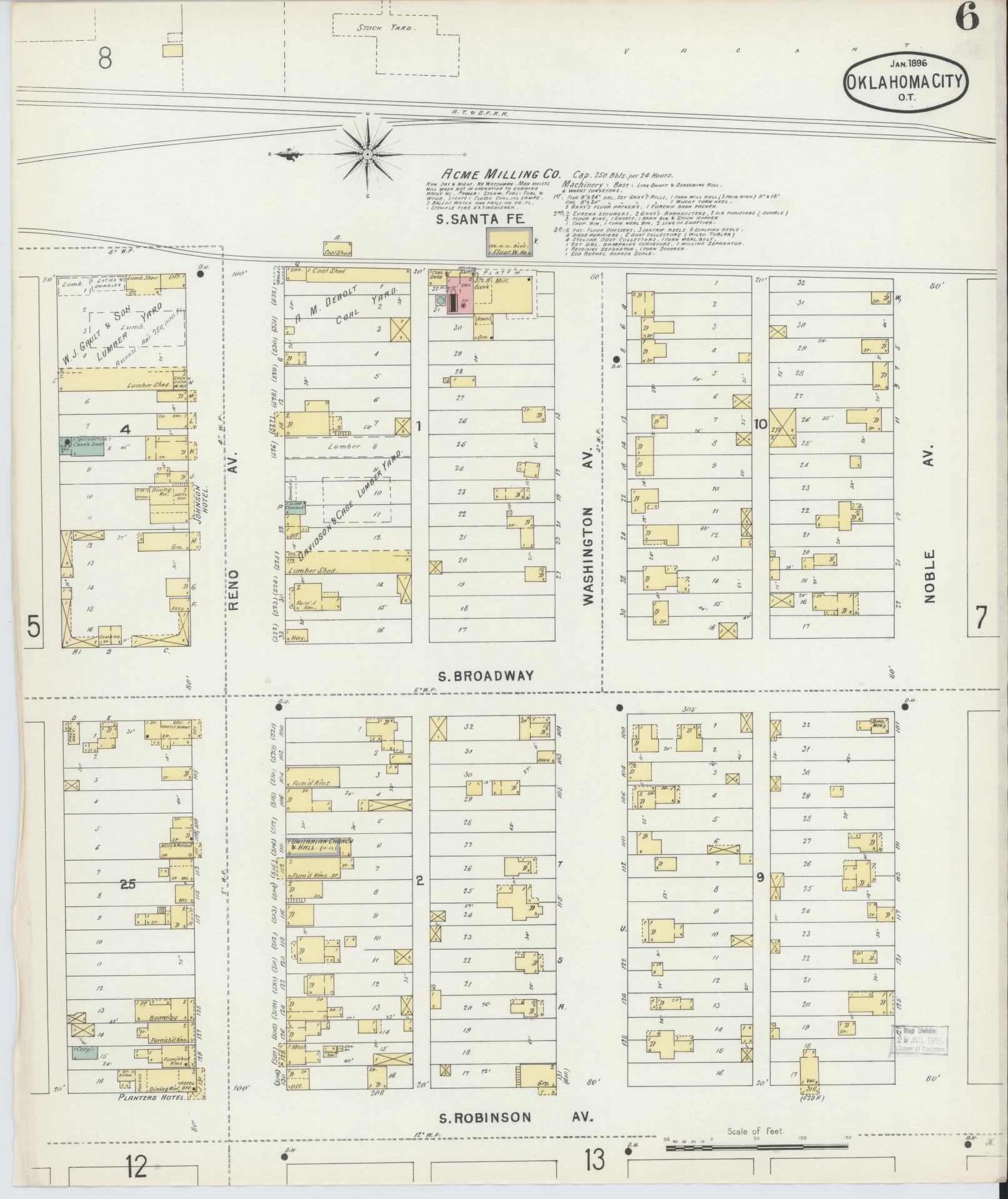 Sanborn Fire Insurance Map from Oklahoma City, Oklahoma County, Oklahoma (1896), Sheet #0006 - Complete Map Set gallery image, historic Sanborn map, vintage wall art, Oklahoma City Oklahoma