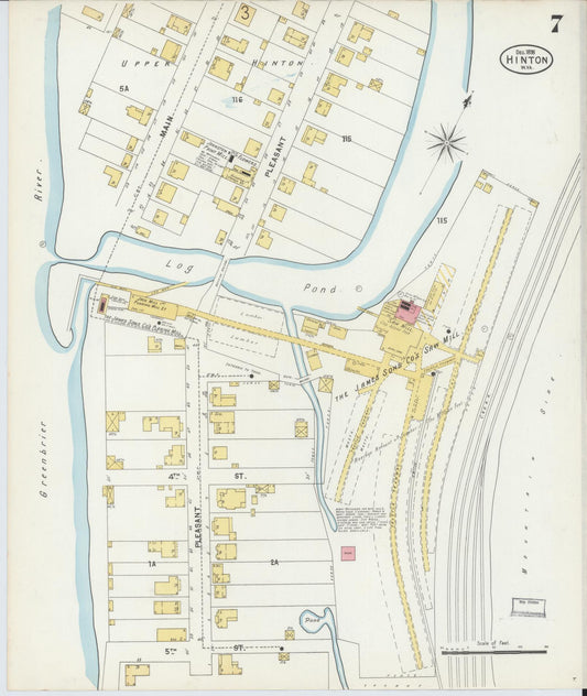 Sanborn Fire Insurance Map from Hinton, Summer County, West Virginia (1898), Sheet #0007 - Historic Sanborn Fire Insurance Map Print, vintage old map wall art, antique decor, genealogy gift, West Virginia West Virginia map