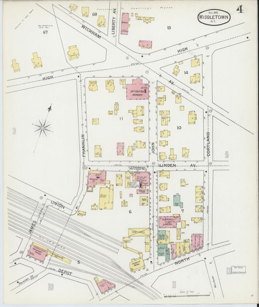 Sanborn Fire Insurance Map from Middletown, Orange County, New York (1892), Sheet #0004 - Historic Sanborn Fire Insurance Map Print, vintage old map wall art, antique decor, genealogy gift, New York New York map