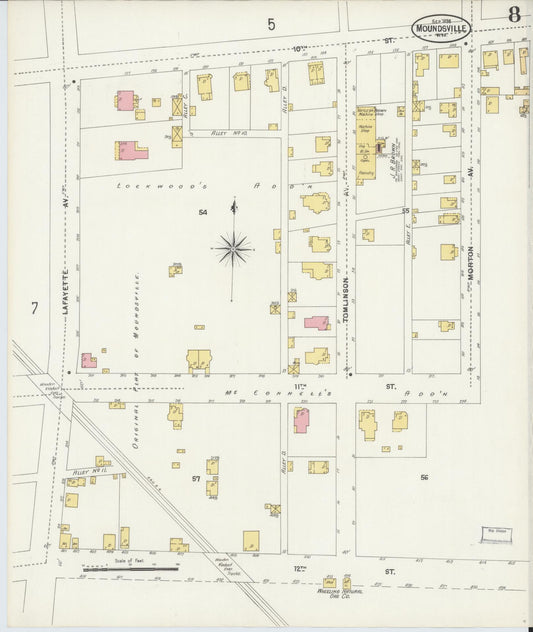 Sanborn Fire Insurance Map from Moundsville, Marshall County, West Virginia (1898), Sheet #0008 - Historic Sanborn Fire Insurance Map Print, vintage old map wall art, antique decor, genealogy gift, West Virginia West Virginia map