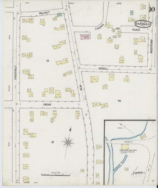 Sanborn Fire Insurance Map from Gardner, Worcester County, Massachusetts (1889), Sheet #0010 - Historic Sanborn Fire Insurance Map Print, vintage old map wall art, antique decor, genealogy gift, Massachusetts Massachusetts map